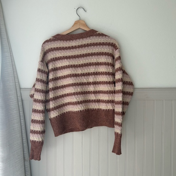 Celebrity Pink Medium Tan Striped Knit Button Up Cardigan Sweater - Picture 5 of 5